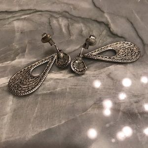 Silver Tone Dangle Clip On Earrings Estate Signed 2.5” Vintage.